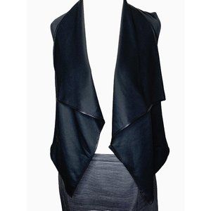 Lauren Ralph Lauren Womens Lt. Black Vest Open Front Faux Leather Trim Size XS